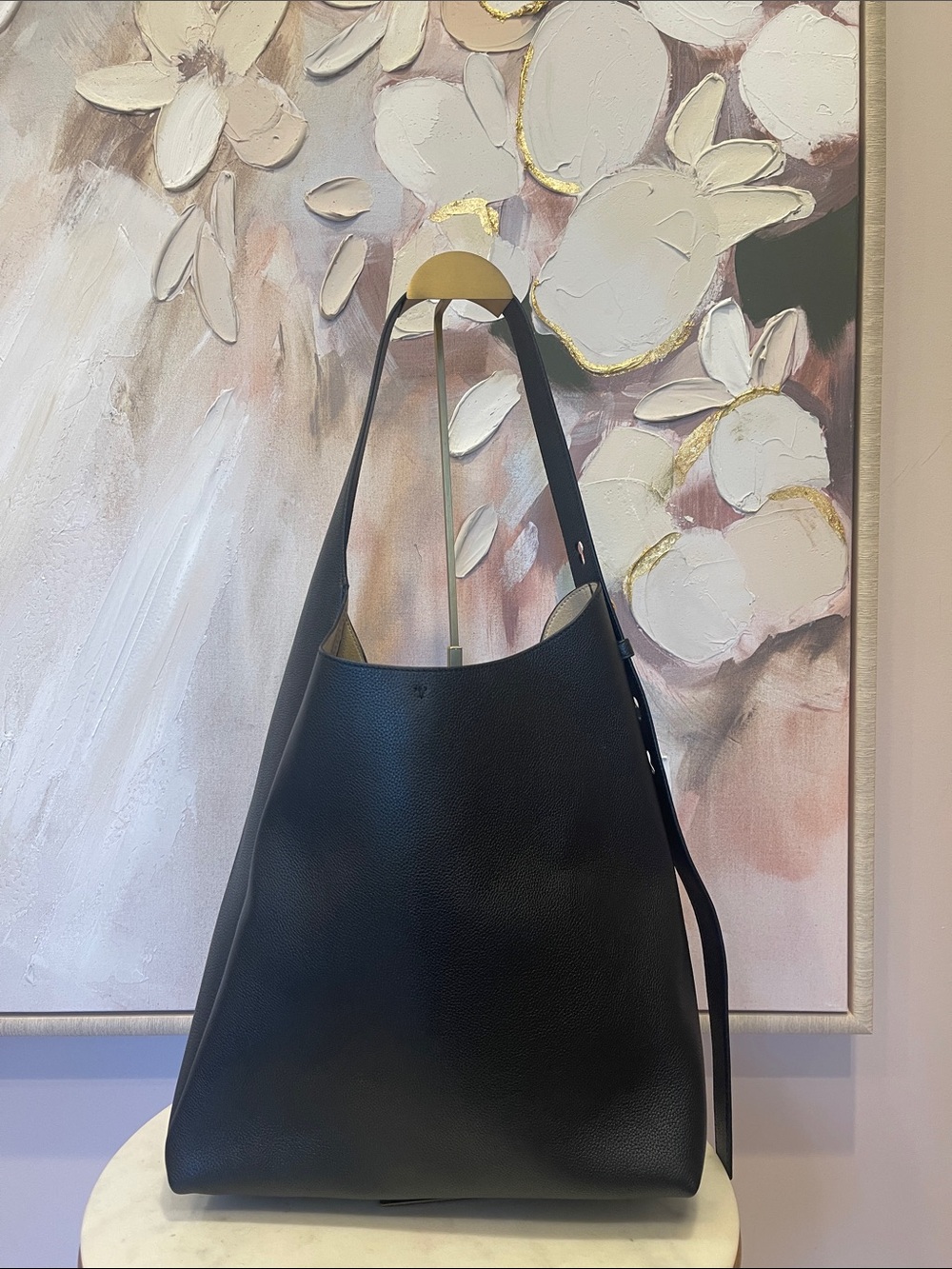 Tory Burch Black Large Romy Pebbled Leather Hobo Bag